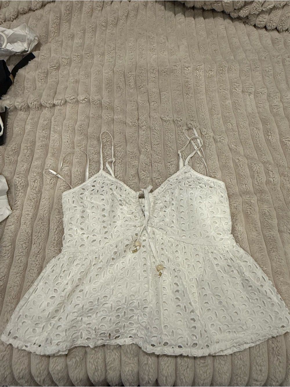 Japna White Eyelet Tie-Front Peplum Camisole